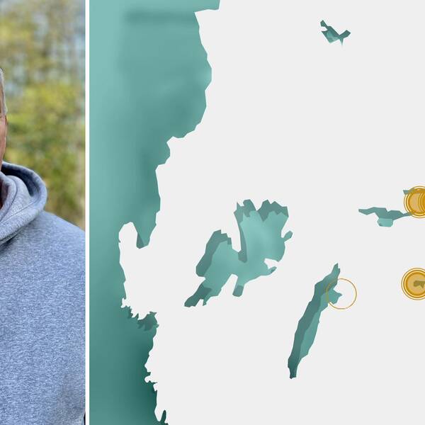 Delad bild, på narkotikapolisen Lennart Karlsson och på en karta som visar orter där drogen kristall fått fäste.