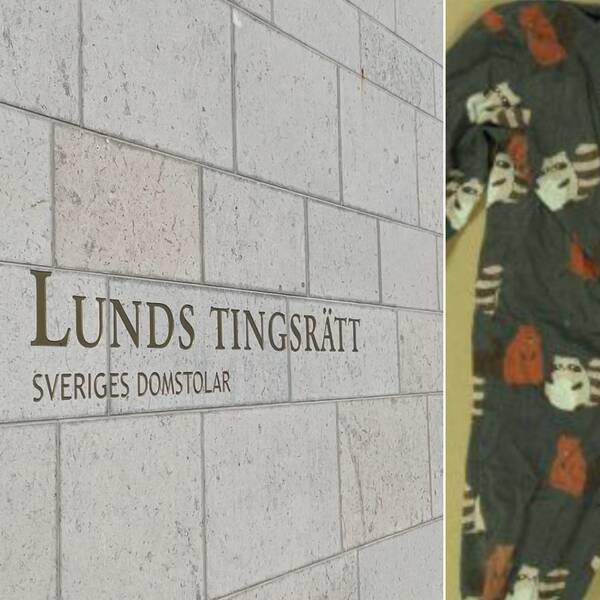 Fasaden av Lunds tingsrätt. Bild på den mördade pojkens pyjamas.