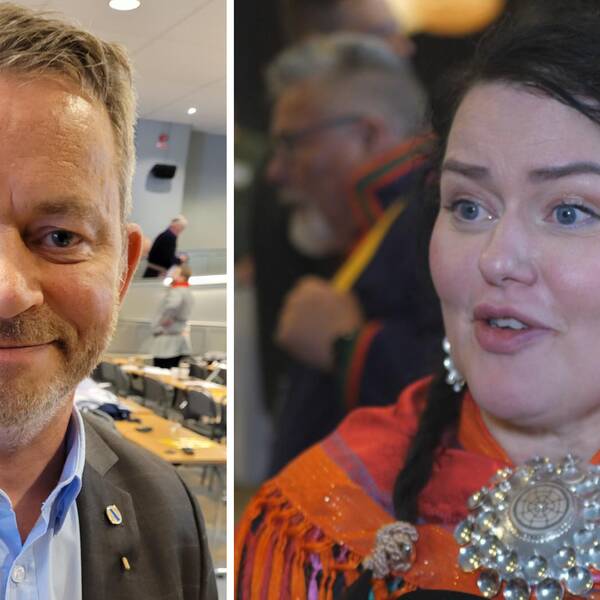 till vänster Ulf Tore Johansen, paritet Nordkalottfolket; till höger norska Sametingspresidenten Silje Karine Muotka var besviken.