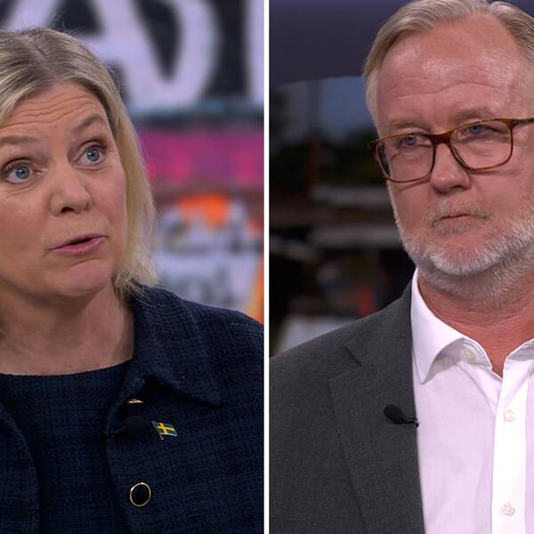 Socialdemokraternas Magdalena Andersson och Liberalernas Johan Pehrson möttes i Aktuellt i samband med Järvaveckan 2023.
