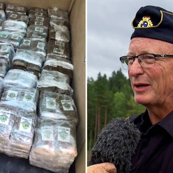 Till vänster bild på förpackad narkotika, till höger Roger Nilsson, chef för tullens kontrollgrupp i Värmland.