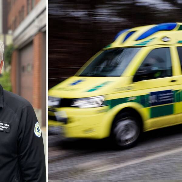Verksamhetschefen för akutmottagningen i Blekinge Patrik Karlsson och en ambulans.