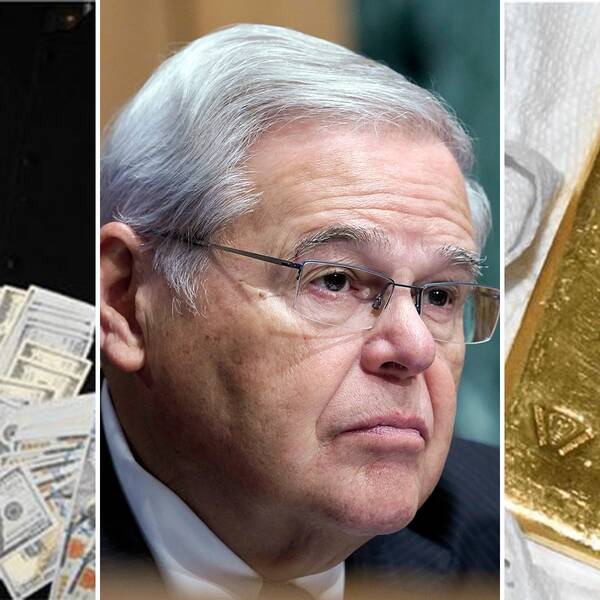 En hög med kontanter, senatorn Bob Menendez och en guldtacka.