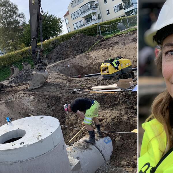 En arbetsplats där ledningsnätet grävts fram