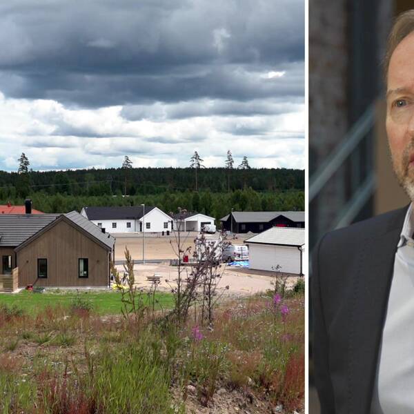 En bild på nybyggda hus och en bild på David Johnsson.