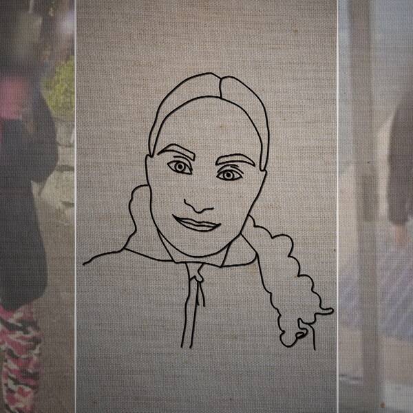 Tredelad bild, till höger och vänster blurrade bilder på de dömda kvinnorna. Till höger en ritad bild av Toves ansikte.