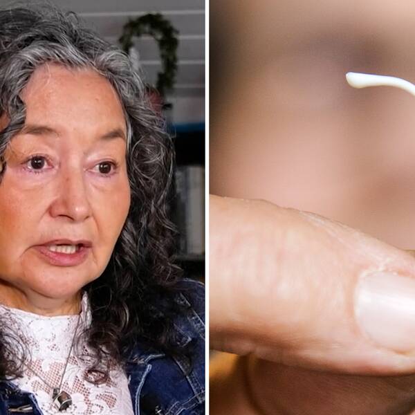 Bild på Naja Lyberth till vänster. Bild på en hormonspiral till höger.