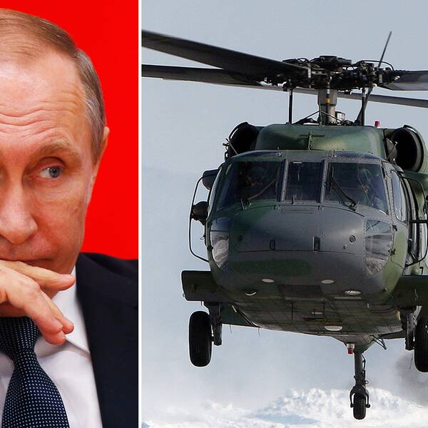 Rysslands president Putin och svenska militärhelikoptrar.