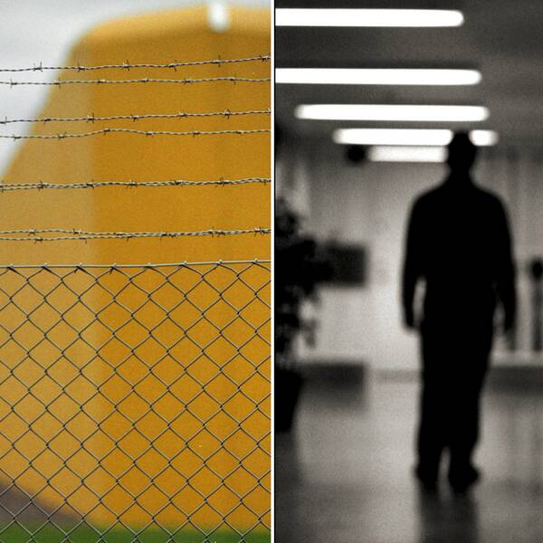 Kumlaanstalten utifrån och en man i en fängelsekorridor
