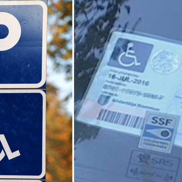 En handikapparkeringsskylt och ett parketingstillstånd för rörelsehindrade.