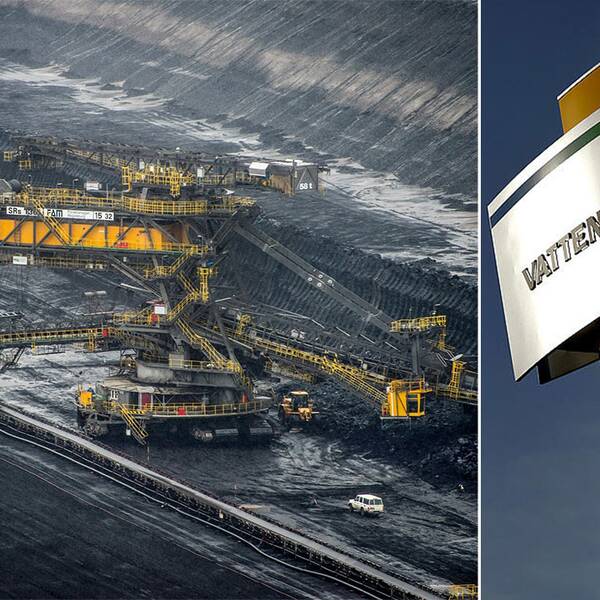 Vattenfall och brunkolsgruva.