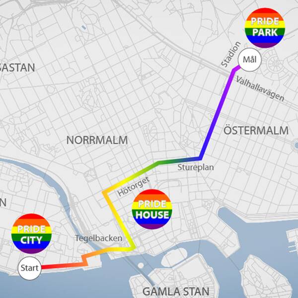 En karta över prideparadens rutt.