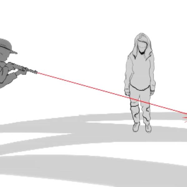 En illustration av en man som skjuter ett skott förbi en tjej.