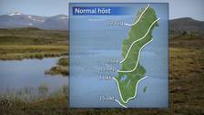 Höstens normala ankomst under referensåren 1961–1990.