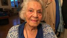 Porträtt på 89-åriga Gisela , som sitter i rullstol