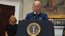 USA:s president Joe Biden höll presskonferens natten till onsdag svensk tid angående masskjutningen vid en grundskola i Uvalde, Texas. Jill Biden i bakgrunden.