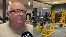 Porträtt på Mikael Jonsson, arrangör för träningsresan och en bild på en gymlokal med gulsvarta träningsmaskiner.