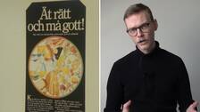 Till vänster en bild på en skylt där det står ät rätt och må gått, till höger en bild på reportern Anton Johansson.