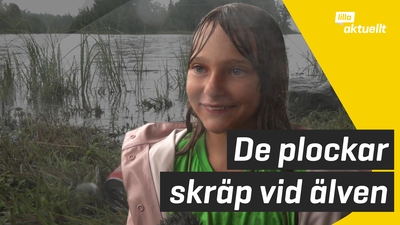 De plockar skräp vid älven