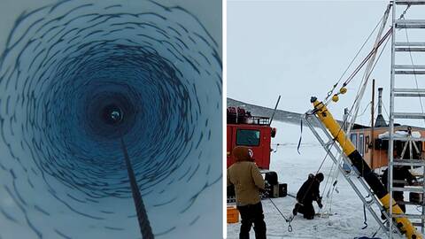 Forskare har borrat ett 500 m djupt hål på Thwaitesglaciären på Antarktis. Den kallas för Domedagsglaciären.