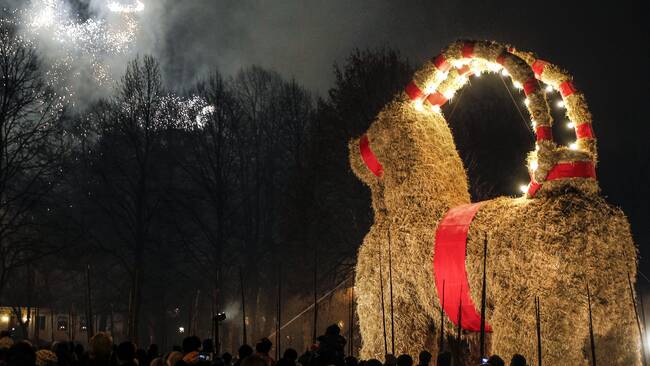 Gävlebocken på Slottstorget i Gävle invigdes traditionsenligt på första advent 2015.