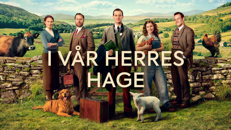 Mrs. Hall (Anna Madeley), Siegfried Farnon (Samuel West), James Herriot (Nicholas Ralph), Helen Alderson (Rachel Shenton) och Tristan Farnon (Callum Woodhouse).