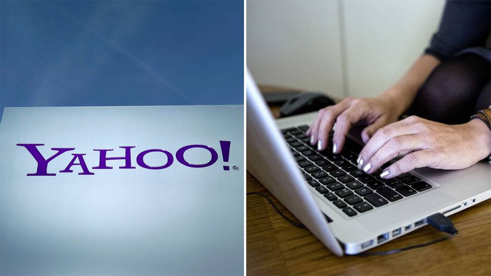 Bild på Yahoo och kvinna med dator.
