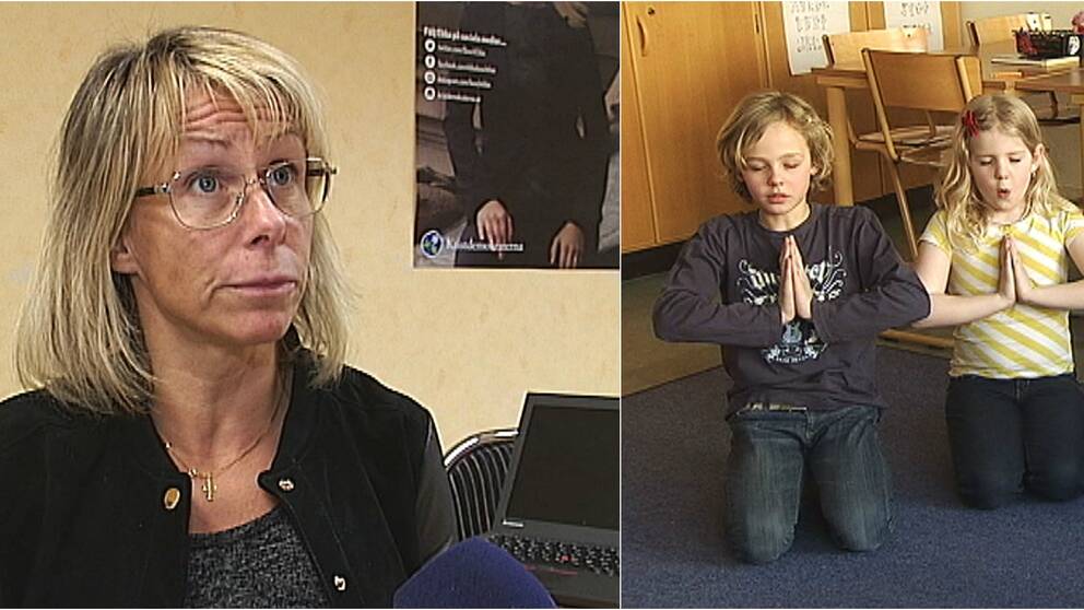 Kristdemokraternas gruppledare i Luleå och två barn som yogar