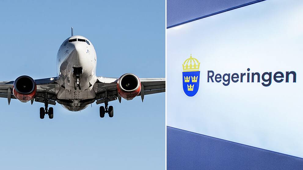Ett flygplan och en Regeringenskylt.