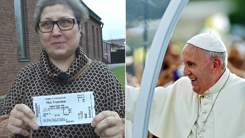Kvinna med biljett. Påven.