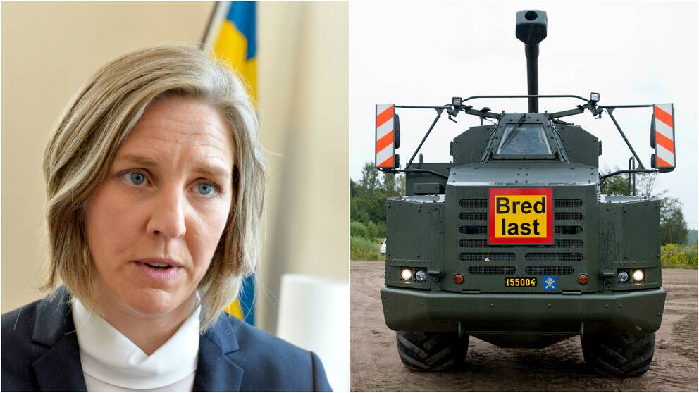 Miljöminister Karolina Skog (MP) och artcher artillerisystem.