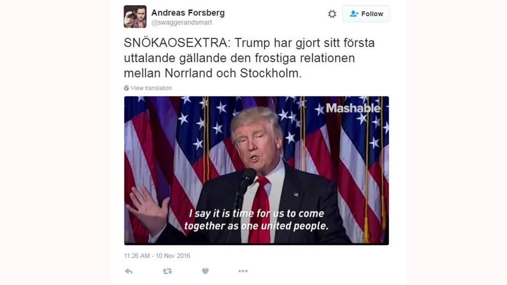 Jämtlänningen Andreas Forsberg på Twitter: Snökriget har fått internationella konsekvenser.