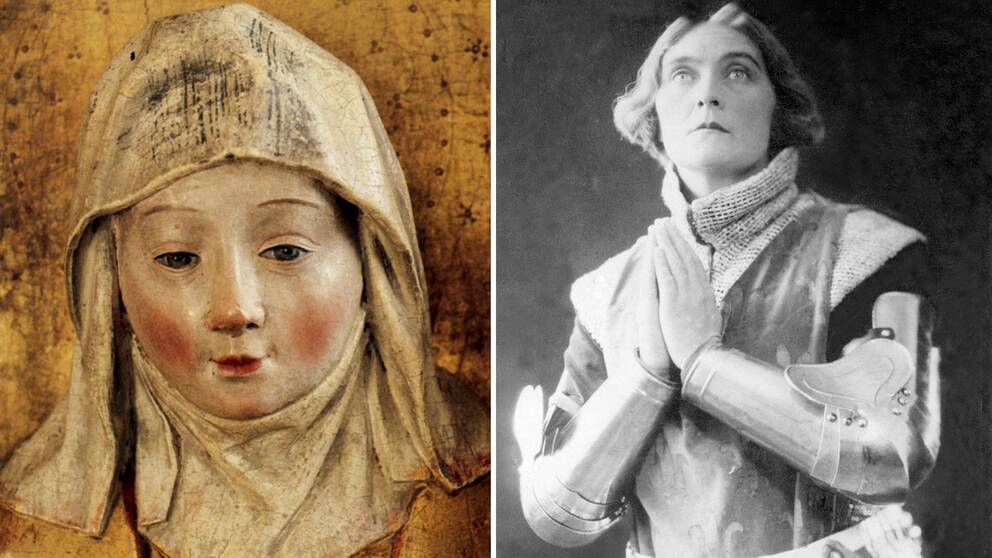 Staty föreställande Heliga Birgitta i sitt vita hustrudok, finns i Skellefteå kyrka och Sybil Thorndyke som Jeanne D'Arc i George Bernard Shaws pjäs från 1924