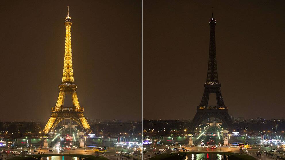 Eiffeltornet i Paris mörkläggs