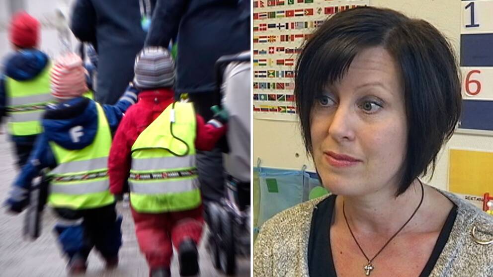 Anki Jansson och barngrupp i montage