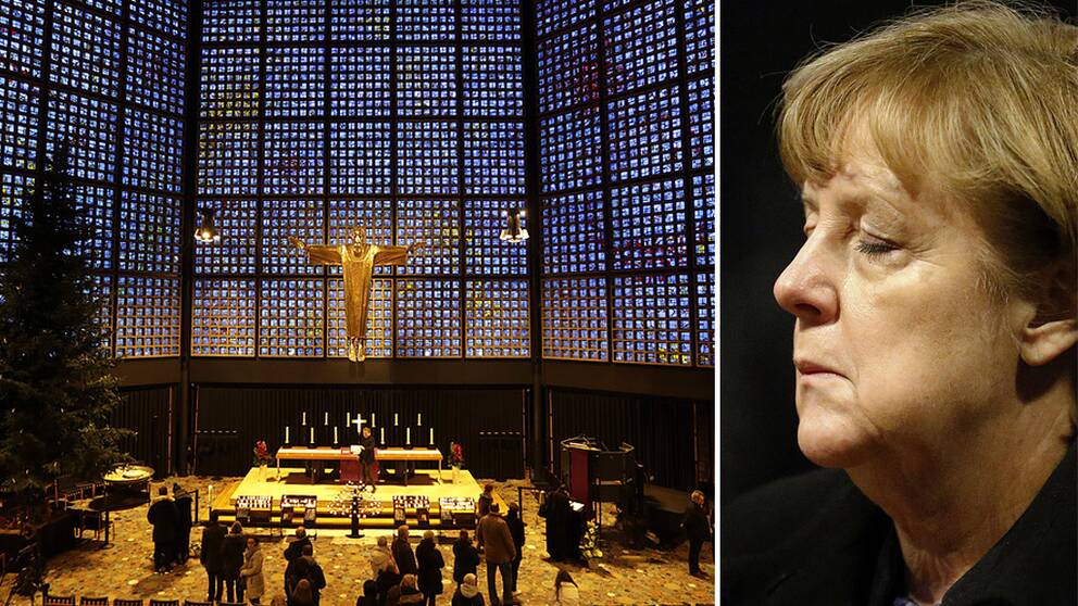 Tysklands förbundskansler Angela Merkel hedrar offren för attacken i Berlin i Gedächtniskirche.