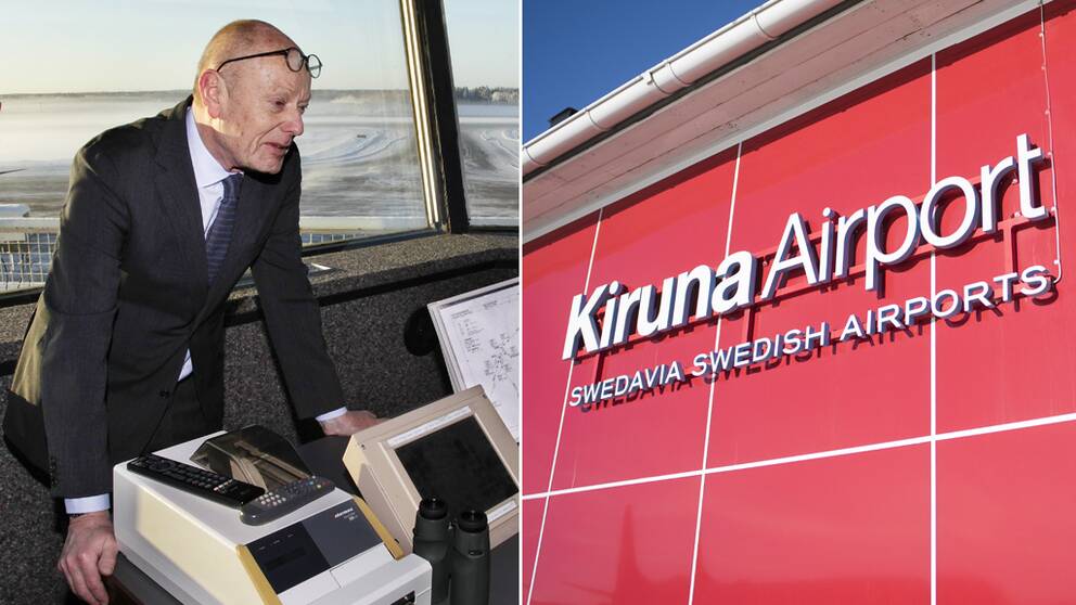man i flygledartorn / skylt: ”Kiruna airport”