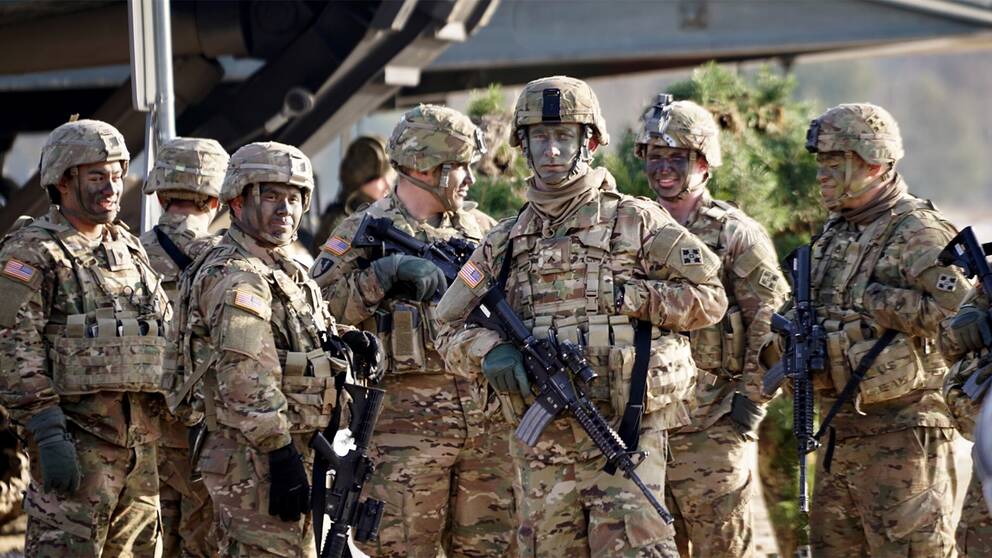 Amerikansk militär på plats vid militärbasen i Zagan i västra Polen.