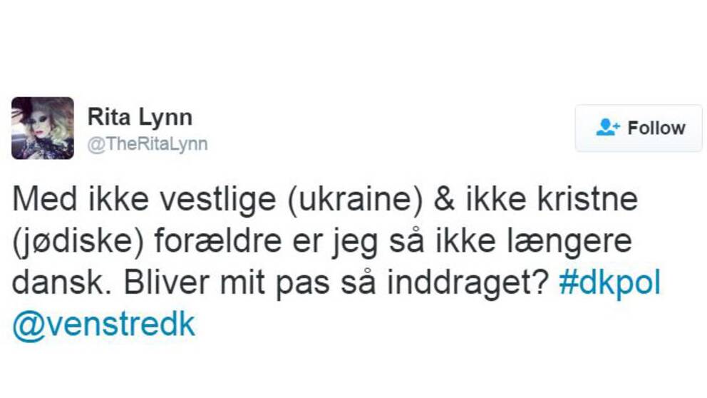 Rita Lynn kritiserar ett uttalande i folketinget på twitter.
