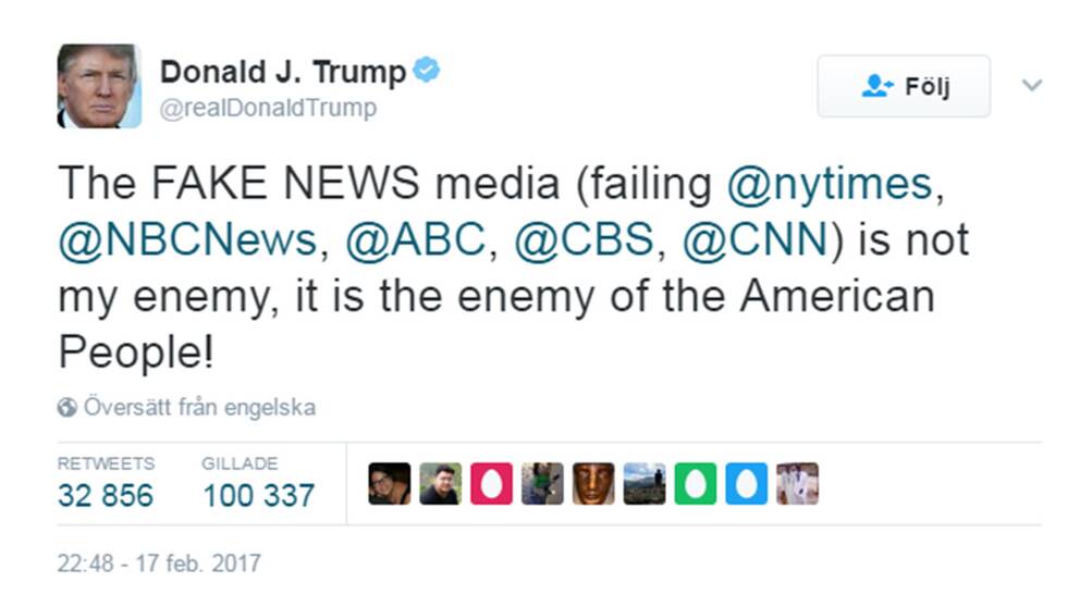 Trump attackerar medierna i ny tweet.
