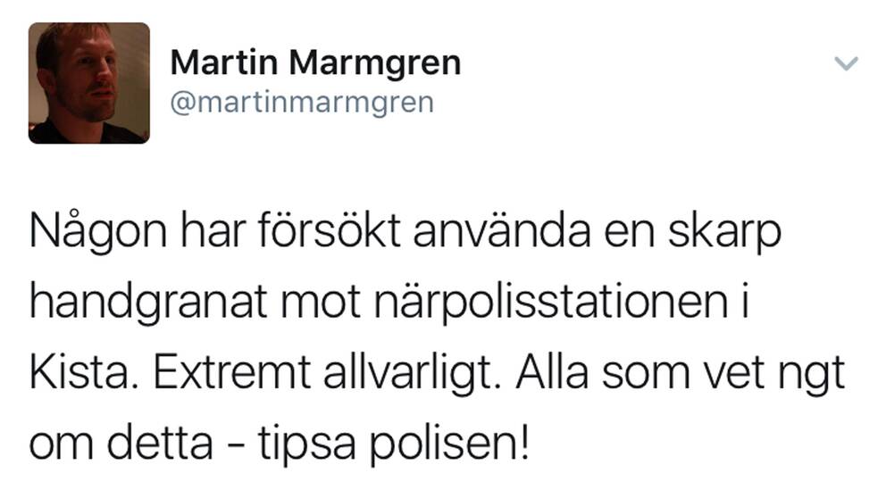 Polisen bekräftar i en tweet att föremålet var en skarpladdad handgranat