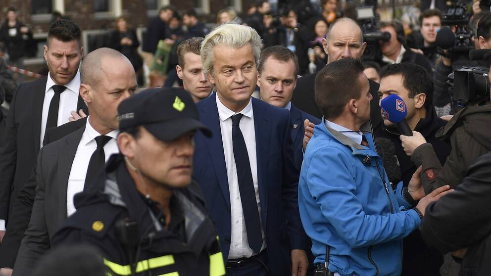 Geert Wilders på valdagen i Nederländerna.