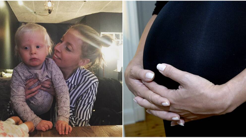 Mamma med sin dotter. Gravidmage.