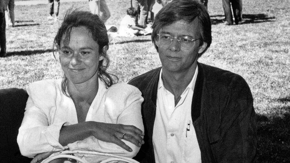 Pernilla och Bille August under inspelningen av 