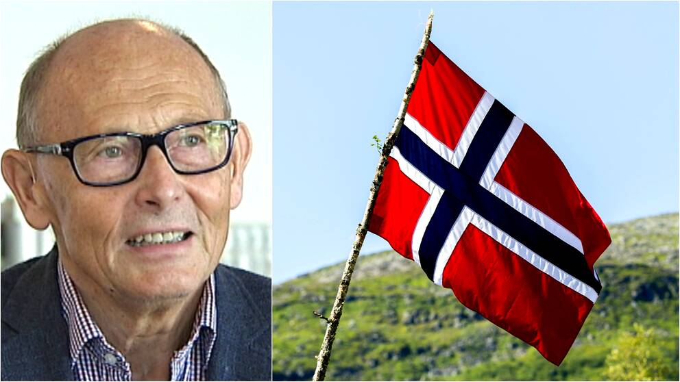 Reidar Almås, norsk regionalforskare och en norsk flagga