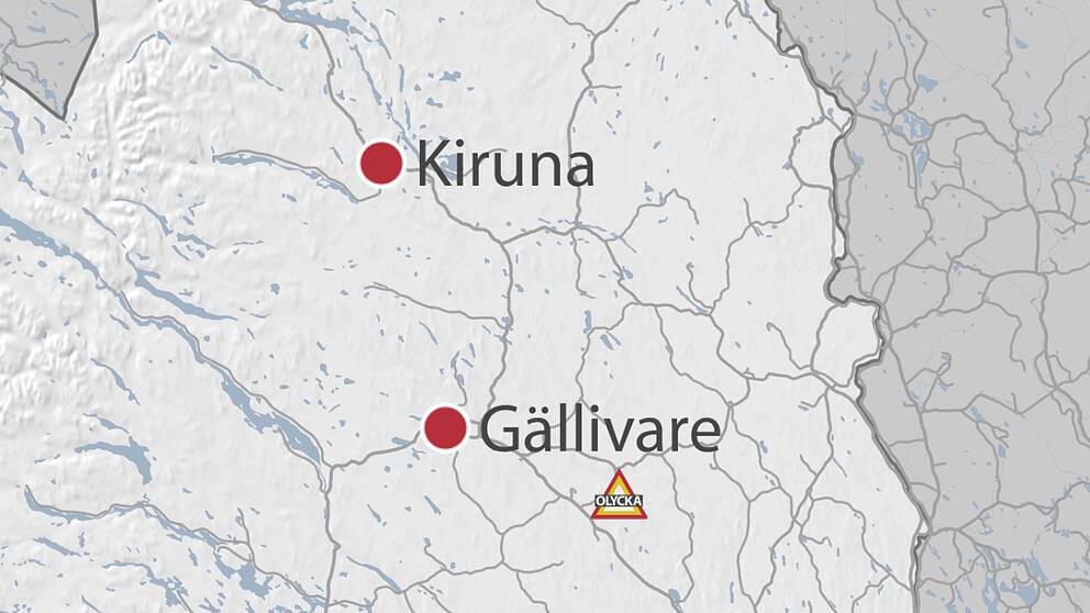 En karta över norra Norrbotten där man ser Kiruna och Gällivare.