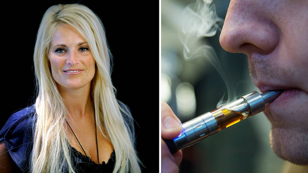 Laila Bagge och en man som röker en e-cigarett.
