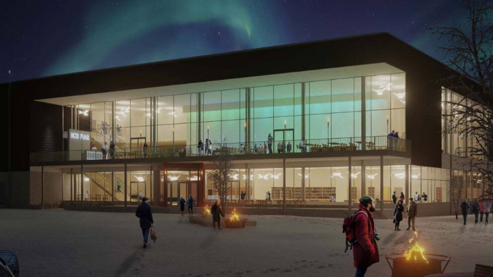 Exteriörskiss av nya kulturhuset i Kiruna.