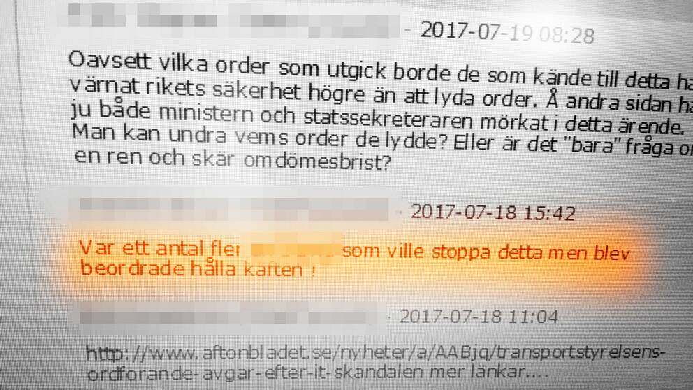 Skärmdump från Transportstyrelsens intranät.