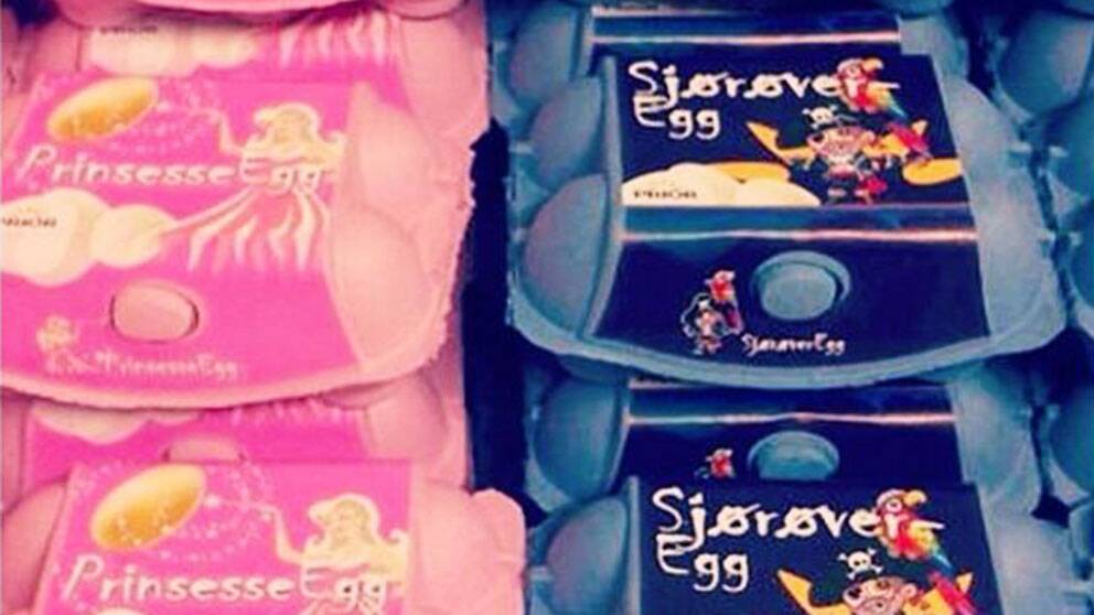 Söta ”prinsess-ägg” i rosa förpackningar och tuffa blå sjörövar-ägg” ska få norska barn att handla ägg.